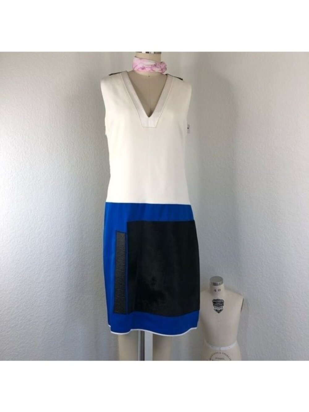 Victoria Beckham Colorblock Leather Pony Hair Shift Dress